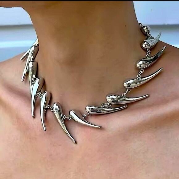 Stainless Steel Spiked Silver Choker Necklace Punk Retro - Picture 4 of 6